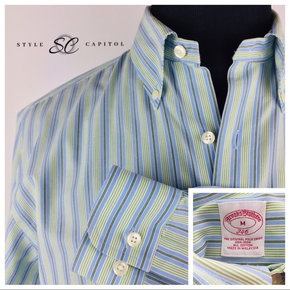 Brooks Brothers 346 button down blue green shirt